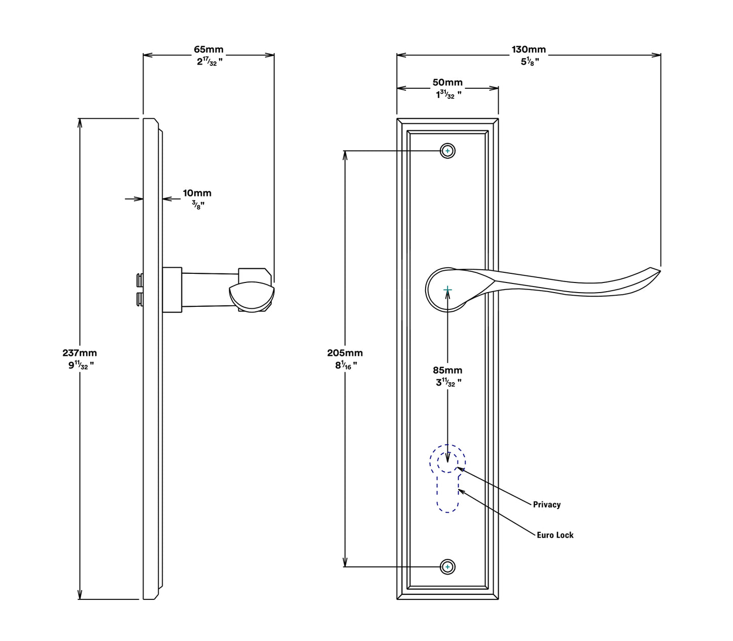 Iver Stirling Door Lever Handle on Stepped Backplate Entrance Kit Key/Key