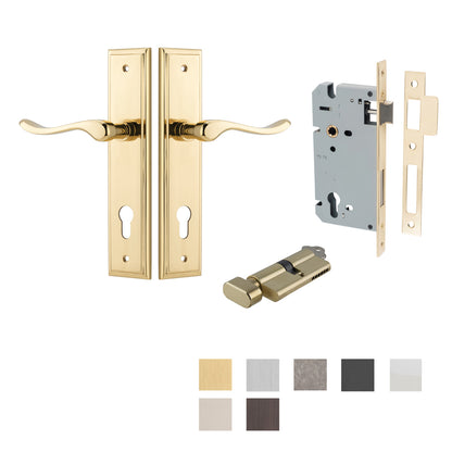 Iver Stirling Door Lever Handle on Stepped Backplate Entrance Kit Key/Thumb