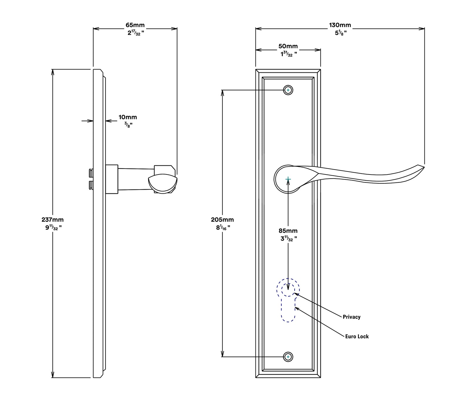 Iver Stirling Door Lever Handle on Stepped Backplate Passage Kit - Available in Various Finishes