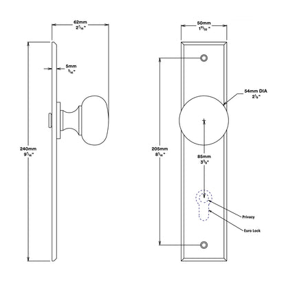 Iver Cambridge Door Knob on Chamfered Backplate Entrance Kit Key/Thumb