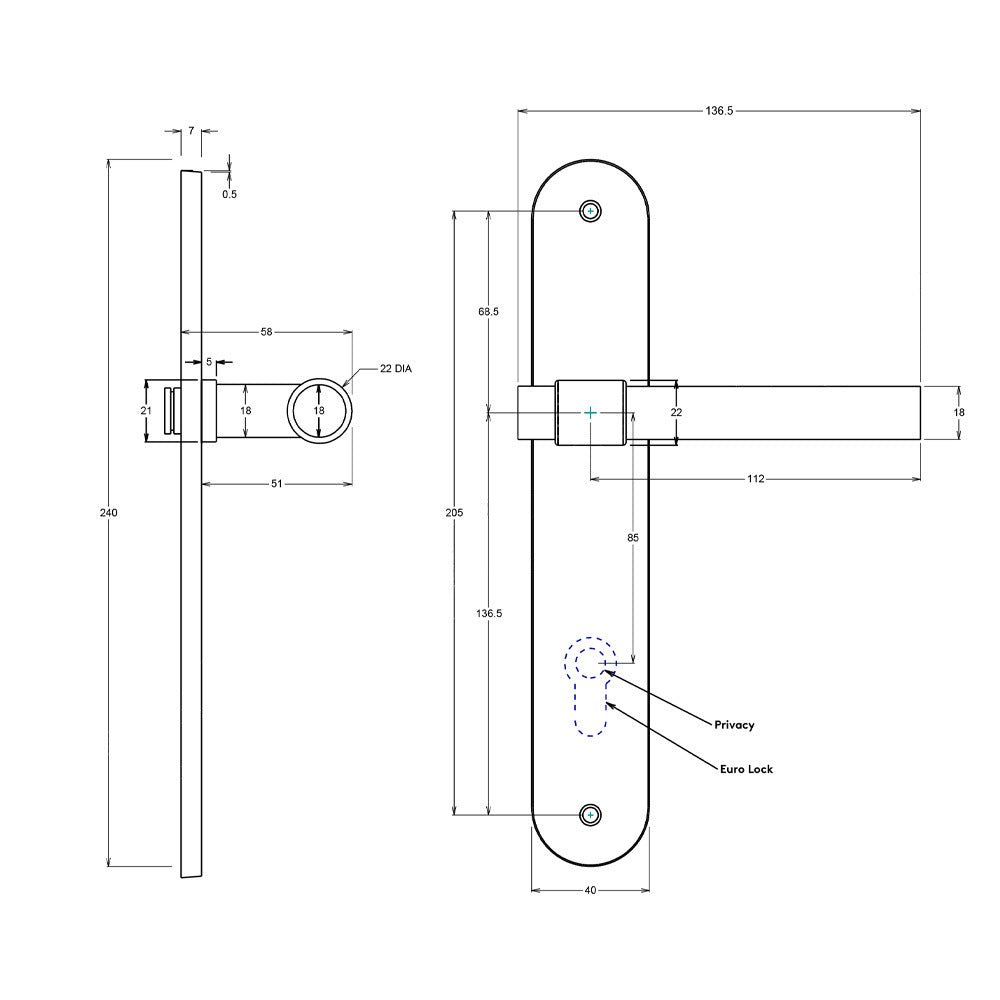 Iver Helsinki Door Lever on Oval Backplate Privacy Kit with Turn - Available in Various Finishes