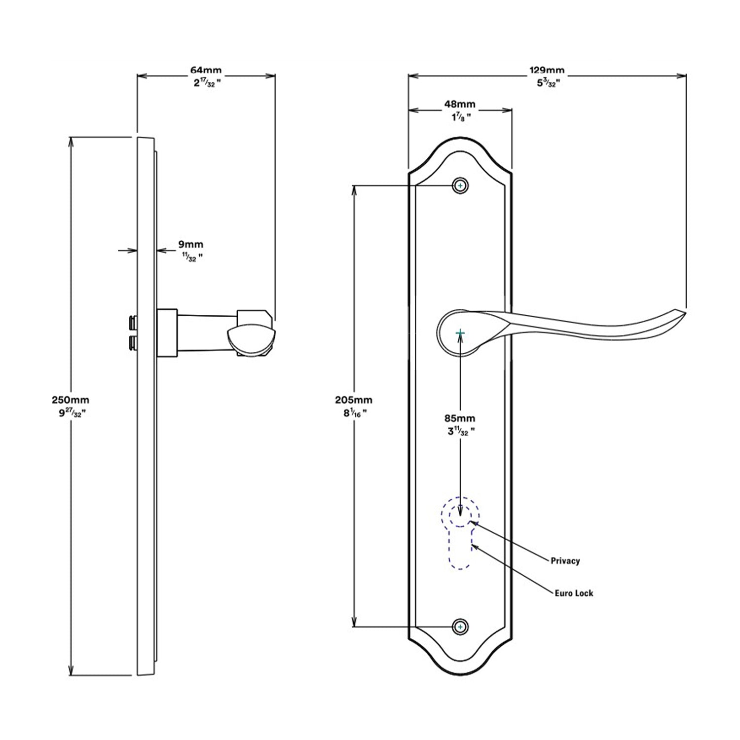 Iver Stirling Door Lever on Shouldered Backplate Privacy Kit with Turn