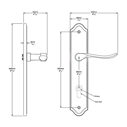 Iver Stirling Door Lever on Shouldered Backplate Privacy Kit with Turn
