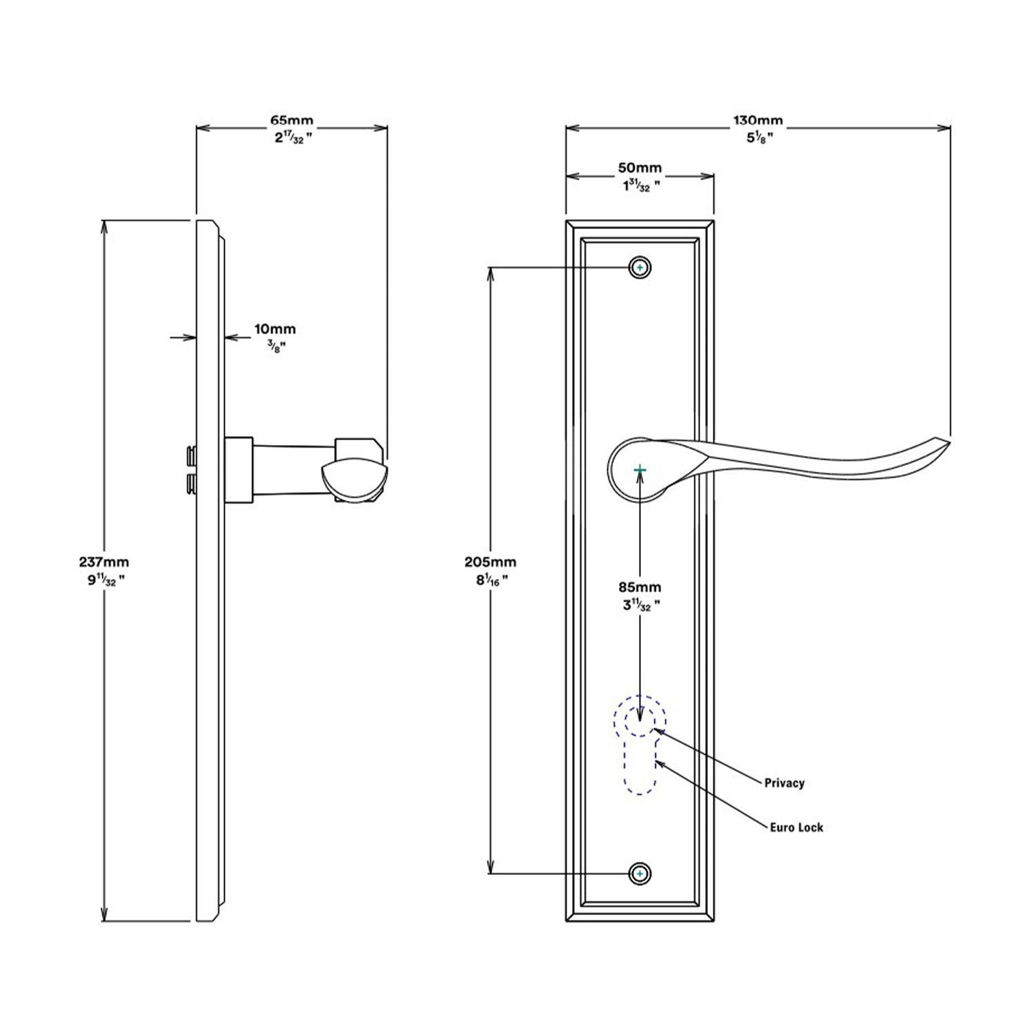 Iver Stirling Door Lever on Stepped Backplate Privacy Kit with Turn - Available in Various Finishes
