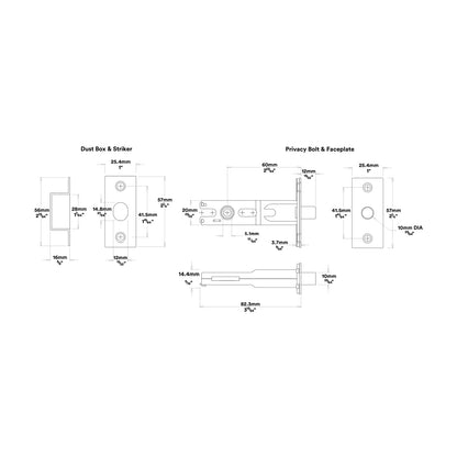 Iver Cambridge Door Knob on Rectangular Backplate Privacy Kit with Turn