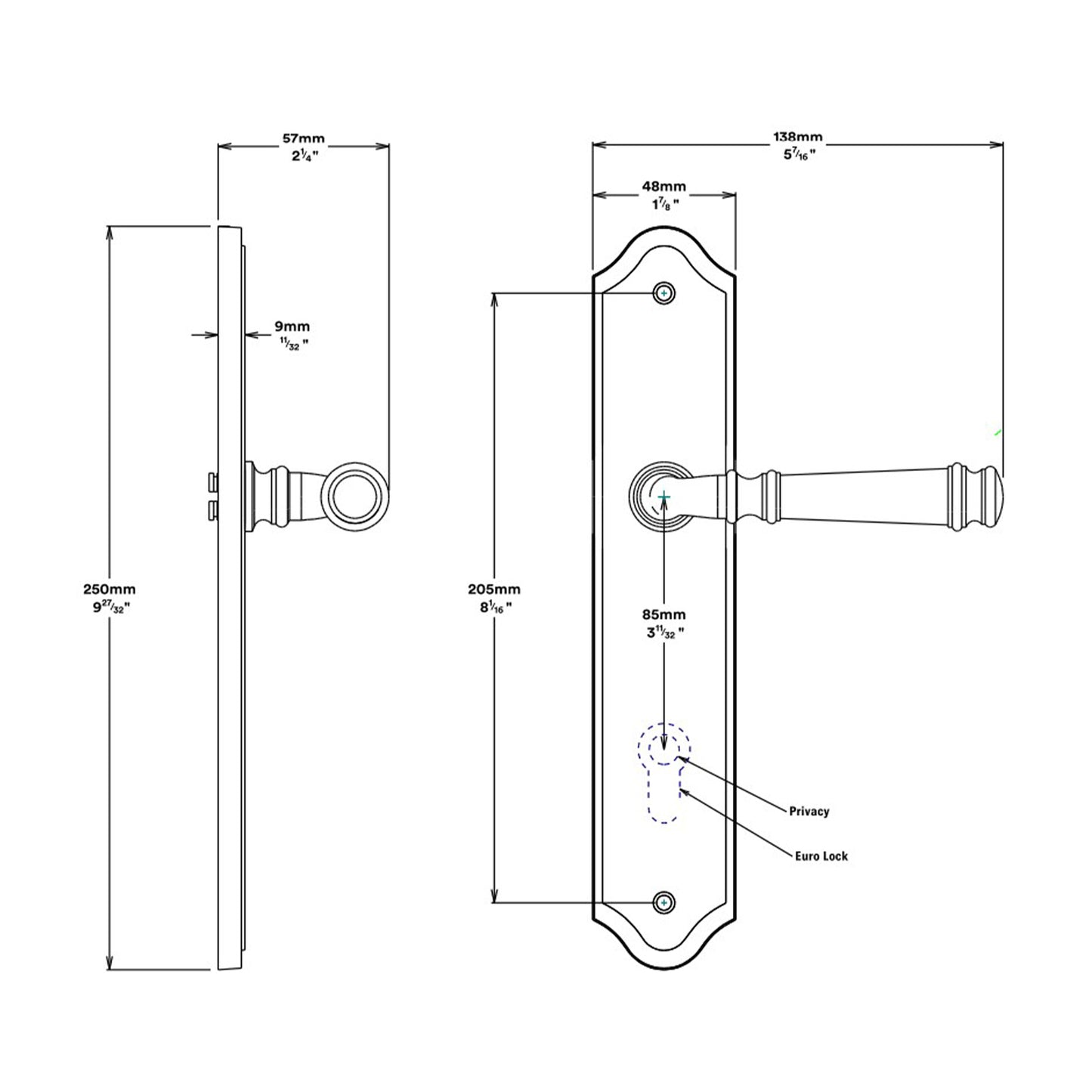 Iver Verona Lever on Shouldered Backplate Privacy Kit with Turn - Available in Various Finishes
