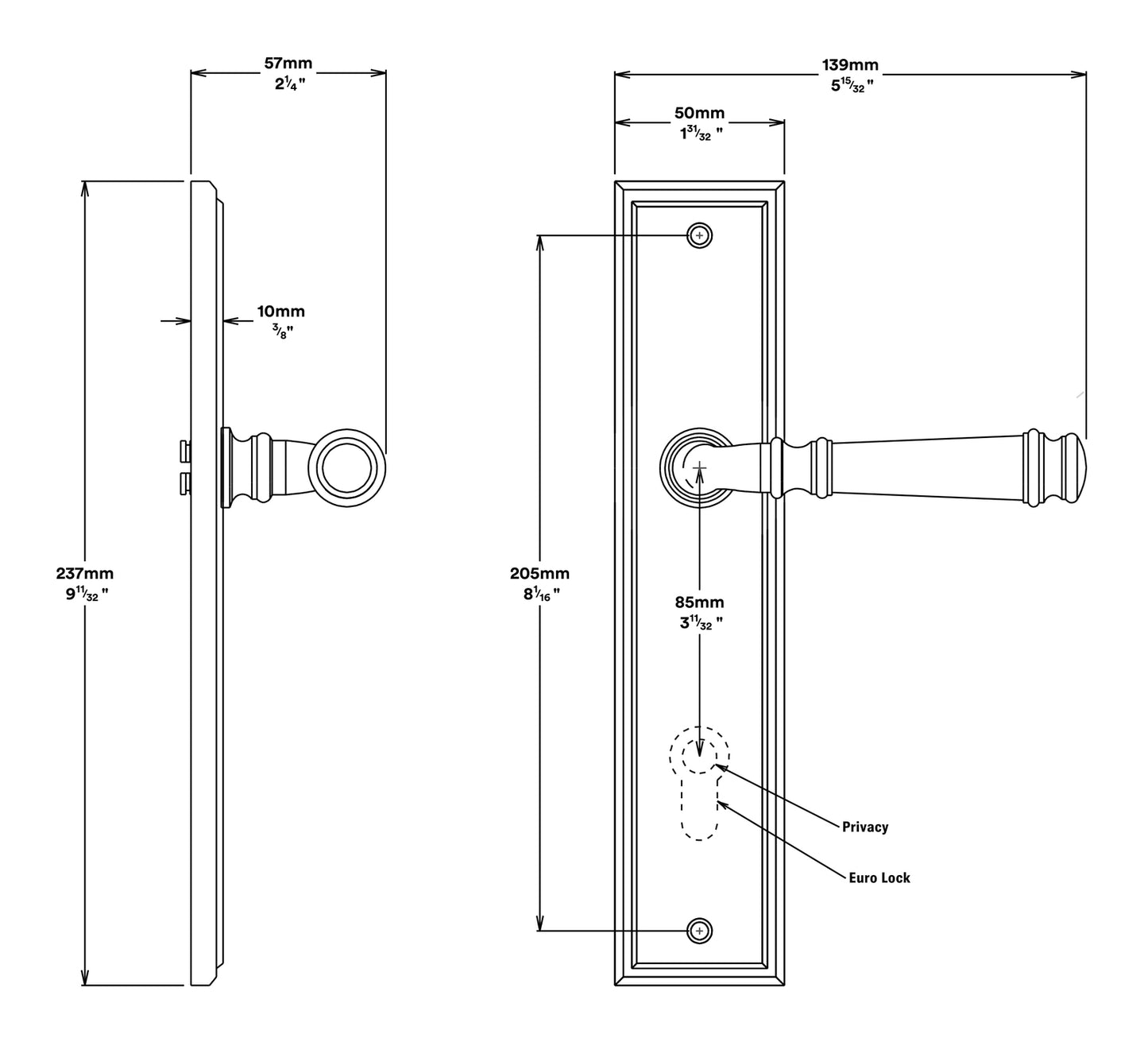 Iver Verona Door Lever on Stepped Backplate Entrance Kit Key/Key - Available in Various Finishes