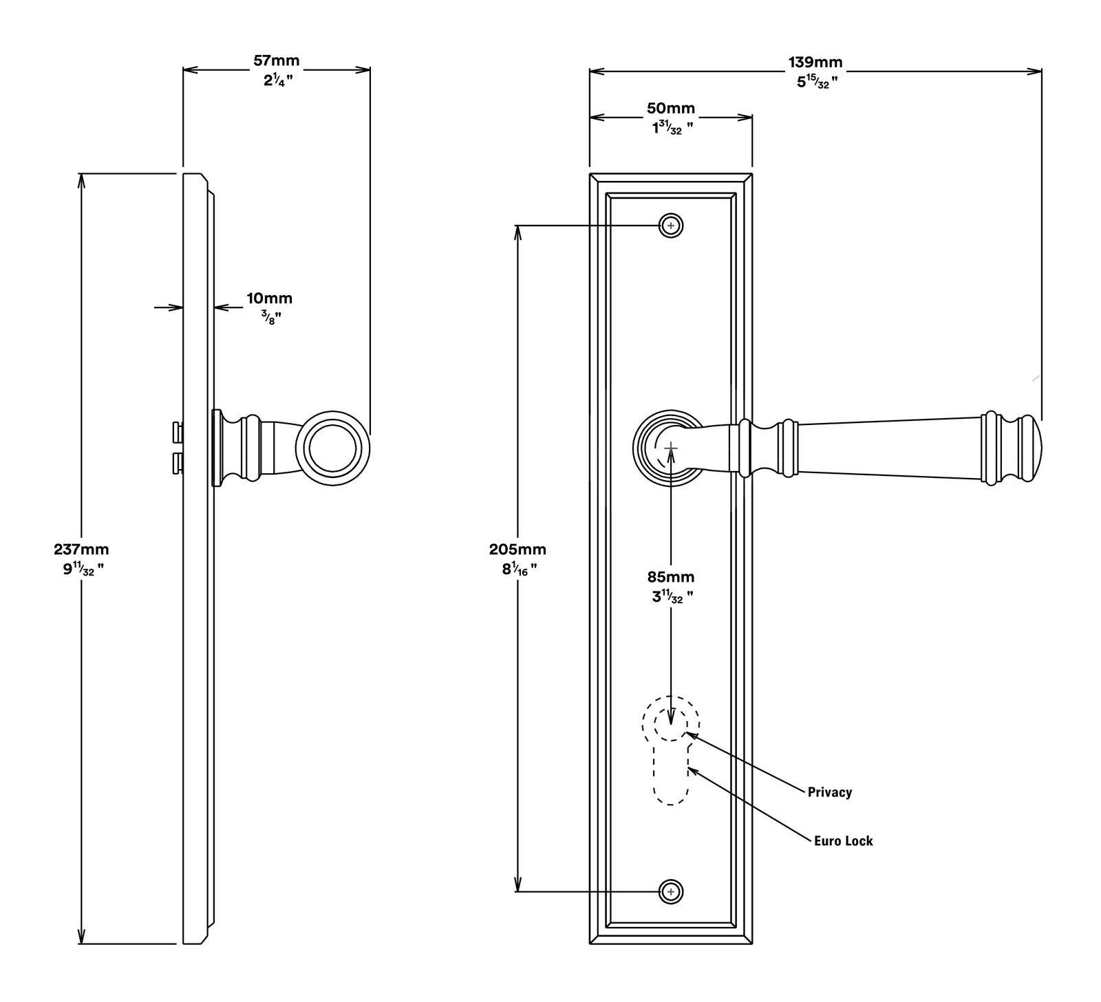 Iver Verona Door Lever on Stepped Backplate Entrance Kit Key/Key - Available in Various Finishes