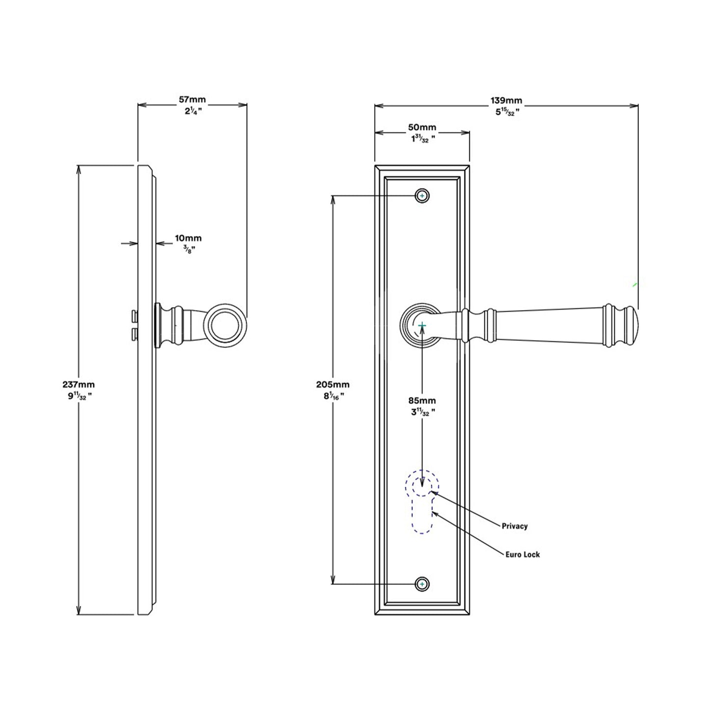 Iver Verona Door Lever on Stepped Backplate Privacy Kit with Turn - Available in Various Finishes