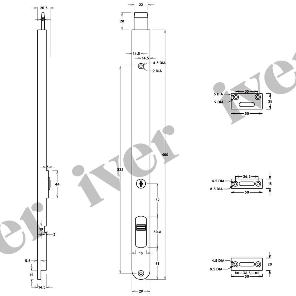 Iver Locking Flush Bolt - Available in Various Sizes and Finishes