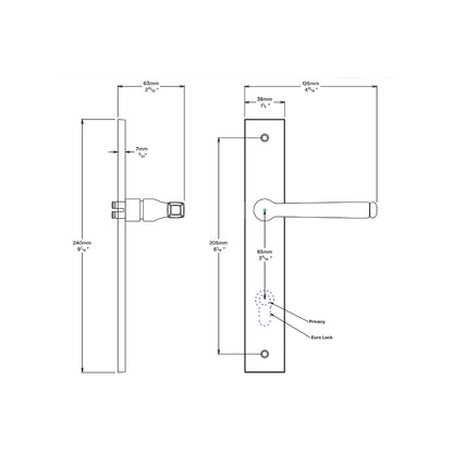 Iver Annecy Door Lever on Rectangular Backplate Privacy Kit with Turn