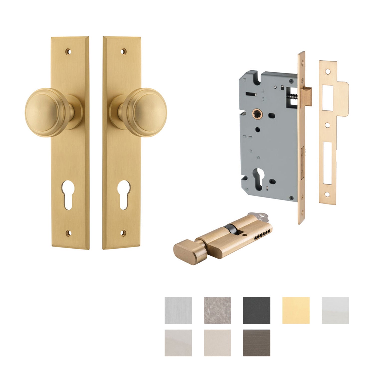 Iver Paddington Door Knob on Chamfered Backplate Entrance Kit Key/Thumb