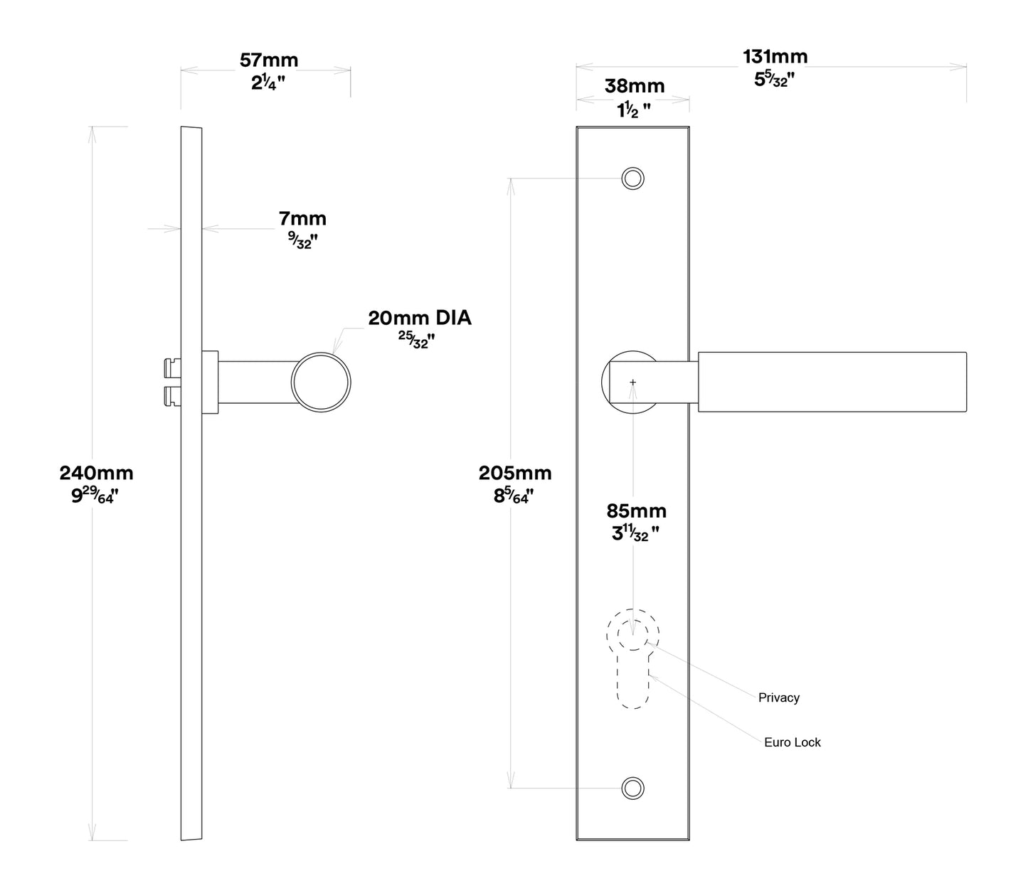 Iver Berlin Door Lever on Rectangular Backplate Entrance Kit Key/Key - Available in Various Finishes
