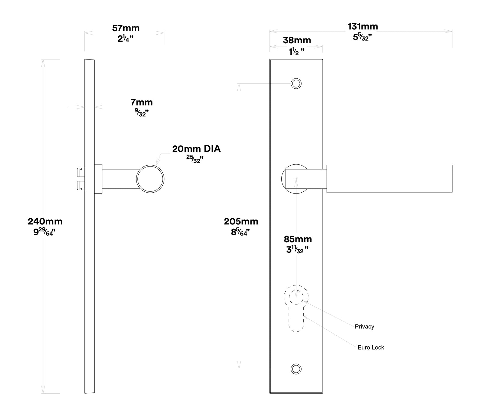 Iver Berlin Door Lever on Rectangular Backplate Entrance Kit Key/Key - Available in Various Finishes
