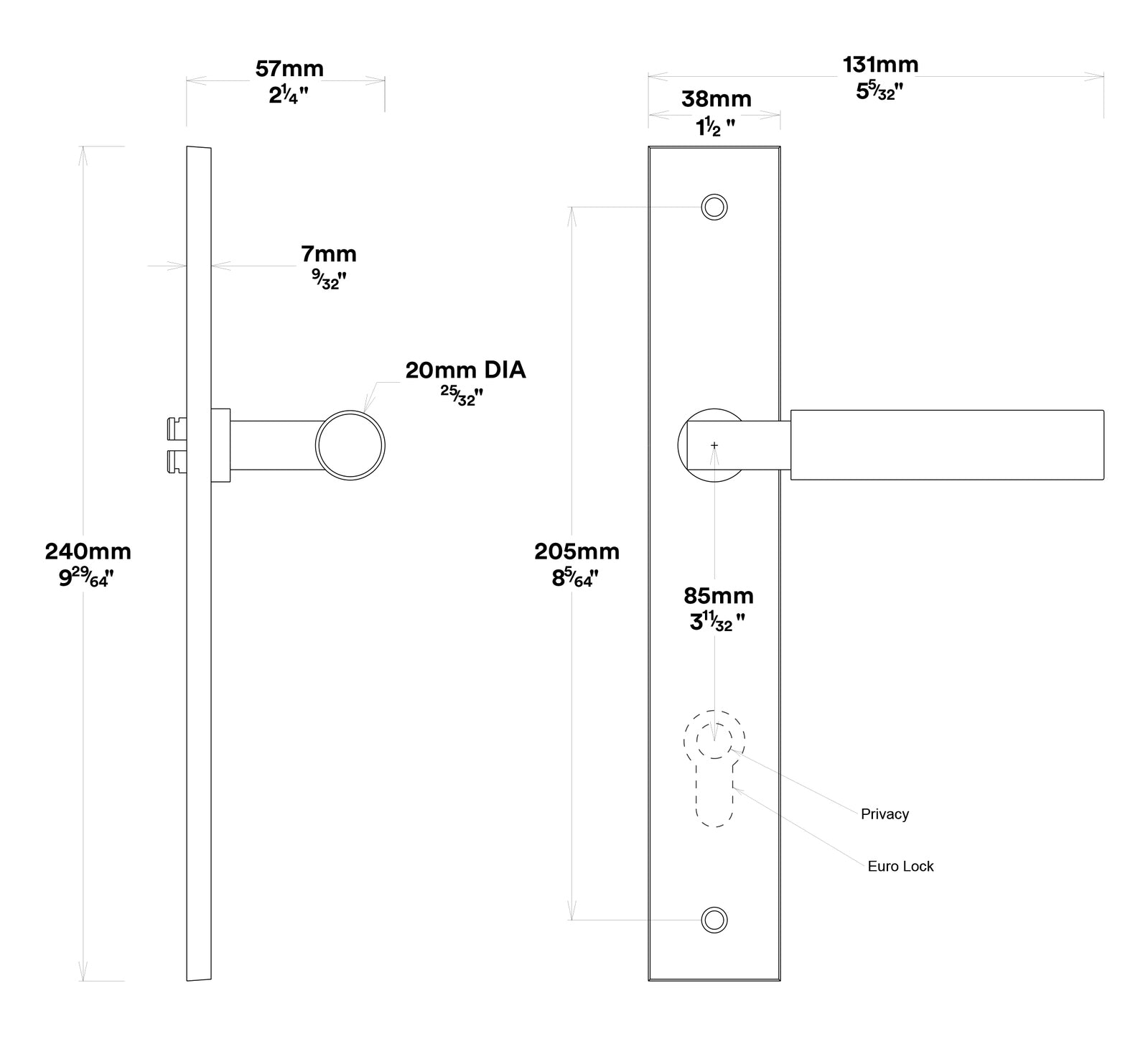Iver Berlin Door Lever on Rectangular Backplate Entrance Kit Key/Thumb