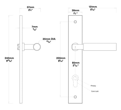 Iver Berlin Door Lever on Rectangular Backplate Entrance Kit Key/Thumb