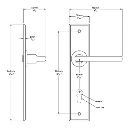 Iver Baltimore Door Lever on Chamfered Backplate Privacy Kit - Available in Various Finishes
