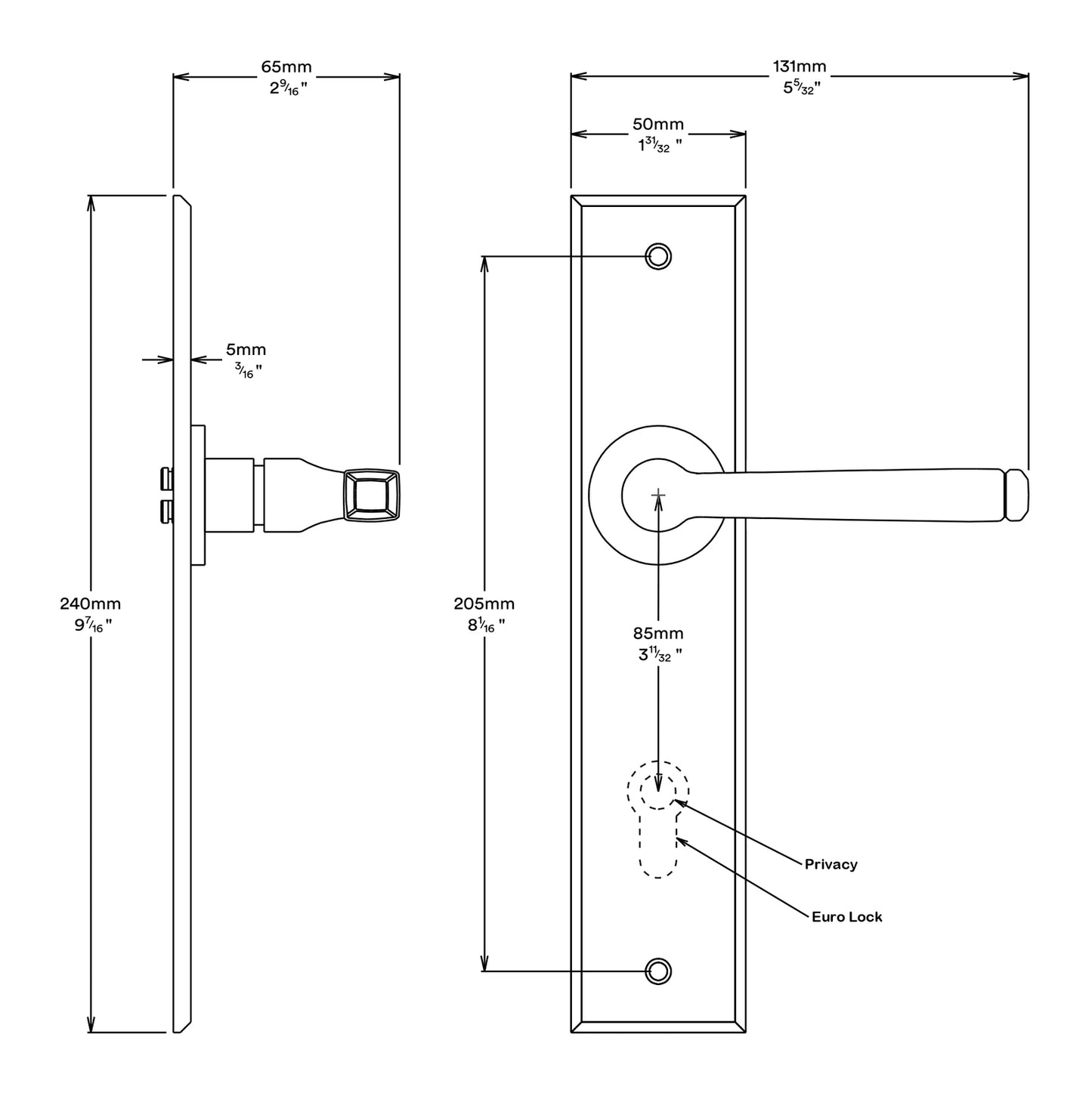 Iver Annecy Door Lever on Chamfered Backplate Privacy Kit - Available in Various Finishes