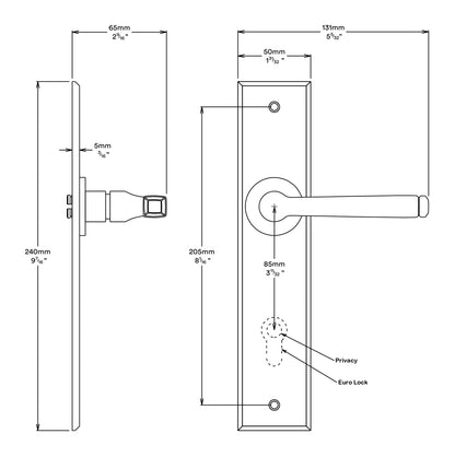 Iver Annecy Door Lever on Chamfered Backplate Privacy Kit - Available in Various Finishes