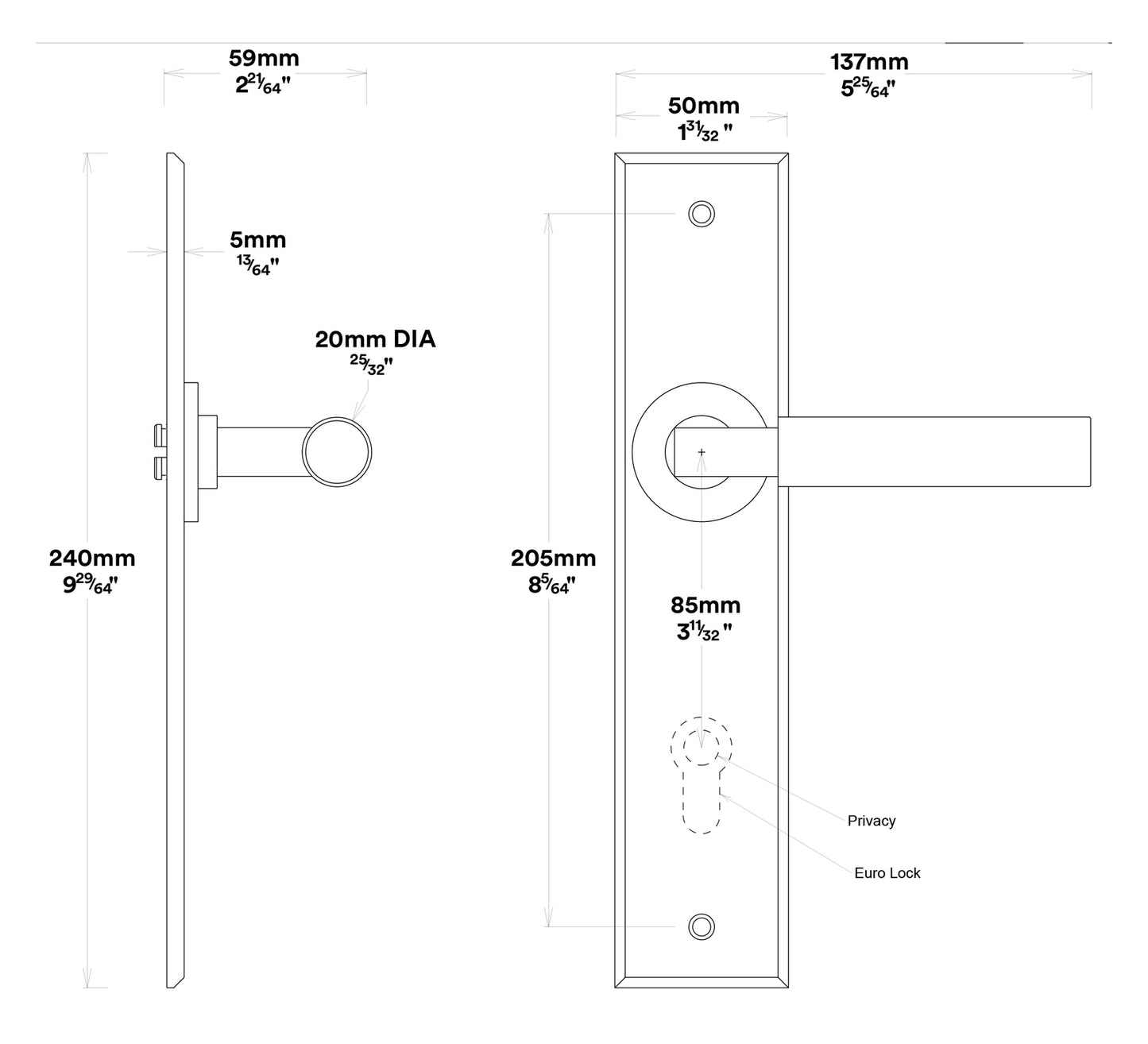Iver Berlin Door Lever on Chamfered Backplate Entrance Kit Key/Key - Available in Various Finishes