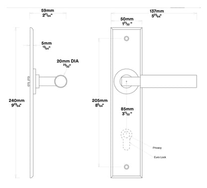 Iver Berlin Door Lever on Chamfered Backplate Entrance Kit Key/Key - Available in Various Finishes