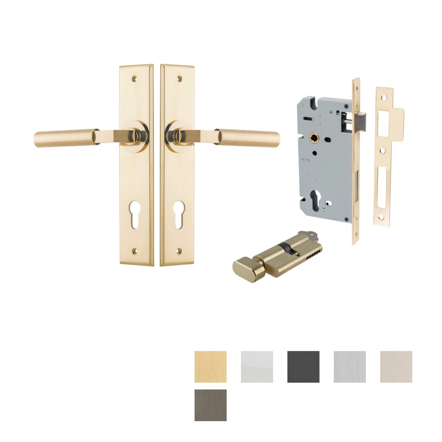 Iver Berlin Door Lever on Chamfered Backplate Entrance Kit Key/Thumb - Available in Various Finishes