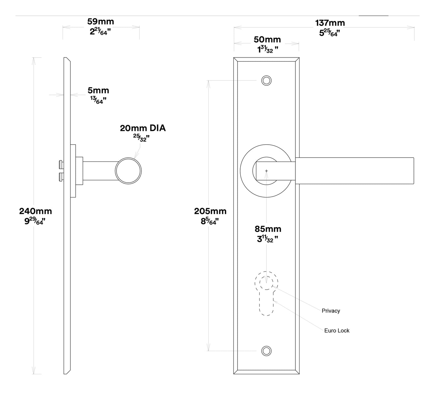 Iver Berlin Door Lever on Chamfered Backplate Entrance Kit Key/Thumb - Available in Various Finishes