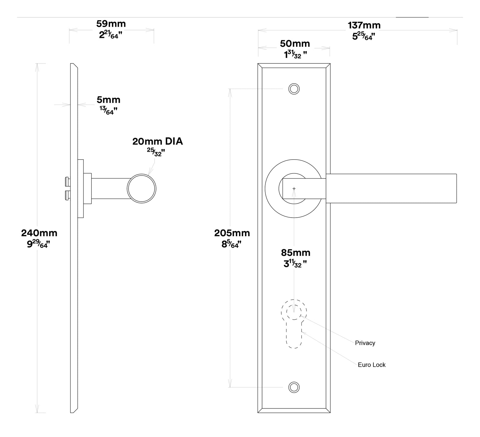 Iver Berlin Door Lever on Chamfered Backplate Entrance Kit Key/Thumb - Available in Various Finishes