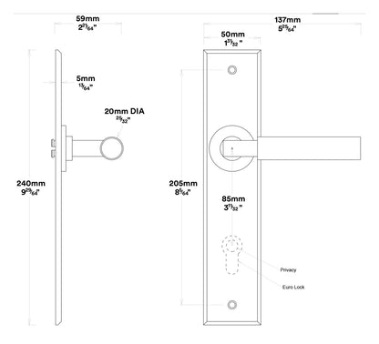 Iver Berlin Door Lever on Chamfered Backplate Entrance Kit Key/Thumb - Available in Various Finishes