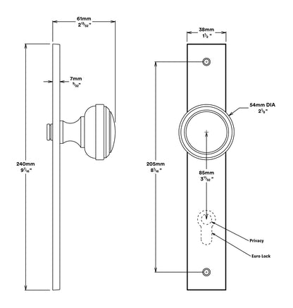 Iver Paddington Door Knob on Rectangular Backplate Passage Kit - Available in Various Finishes
