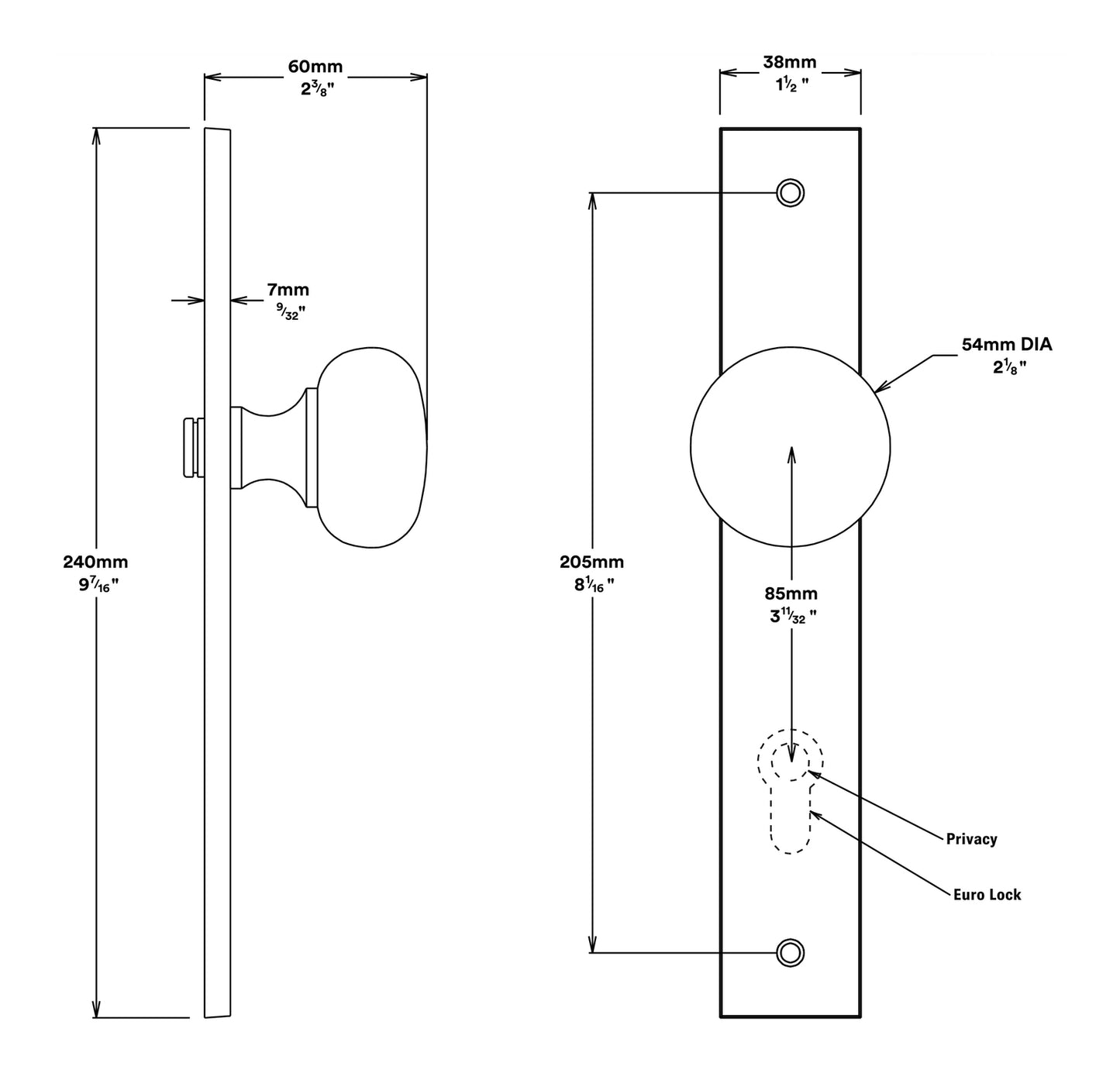 Iver Cambridge Door Knob on Rectangular Backplate Passage Kit - Available in Various Finishes