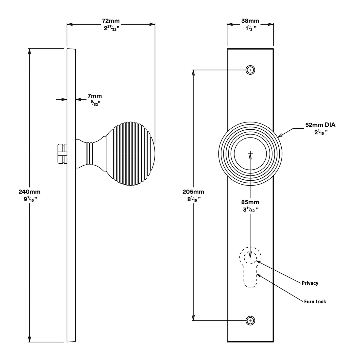 Iver Guildford Door Knob on Rectangular Backplate Passage Kit - Available in Various Finishes