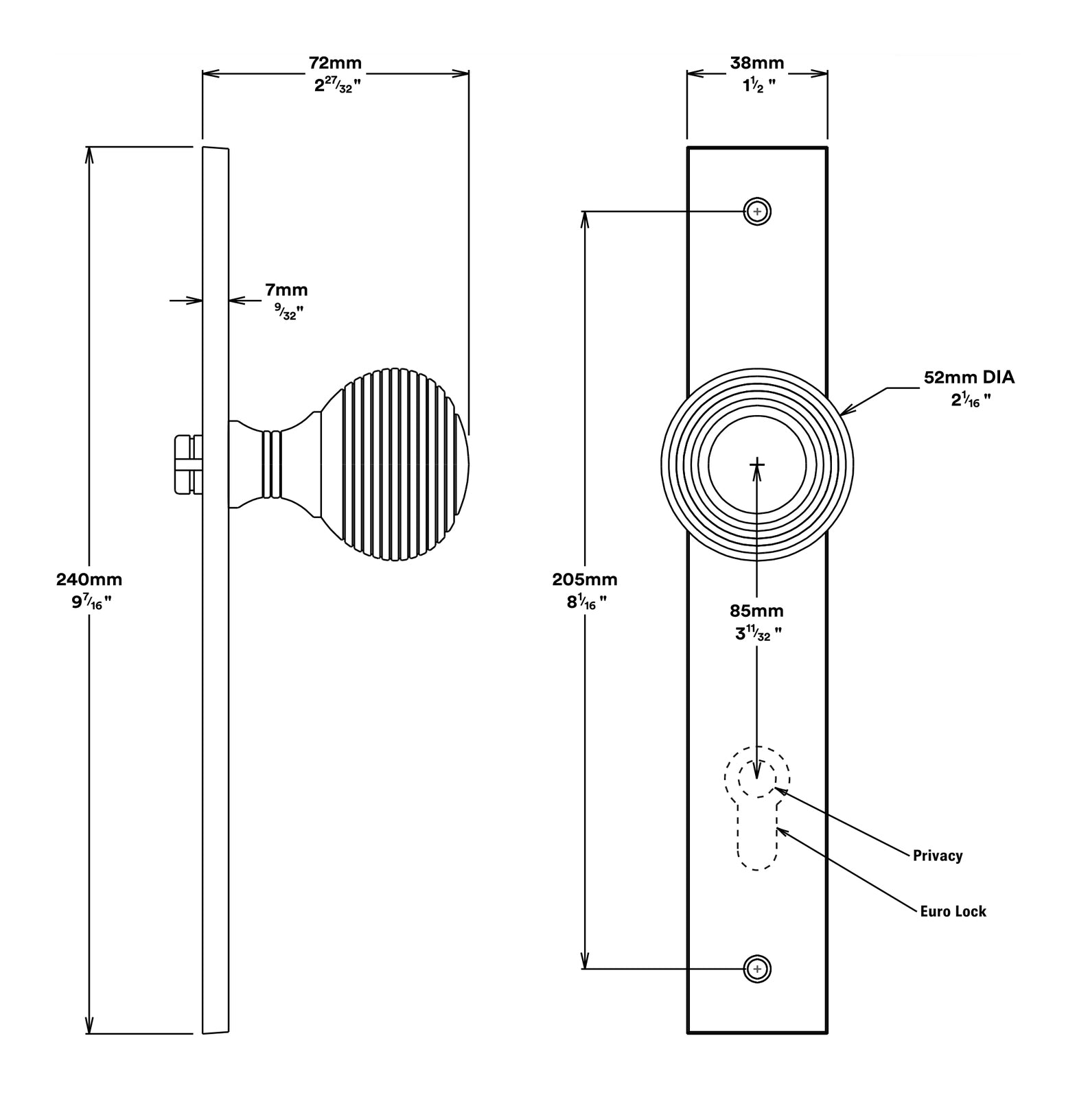 Iver Guildford Door Knob on Rectangular Backplate Passage Kit - Available in Various Finishes