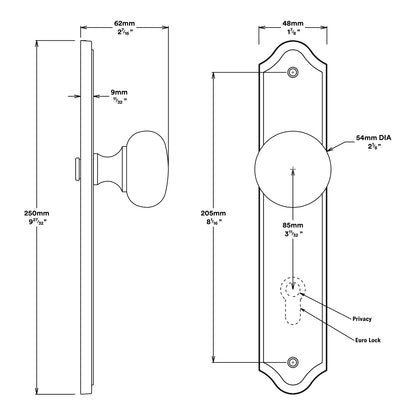 Iver Cambridge Door Knob on Shouldered Backplate Passage Kit - Available in Various Finishes