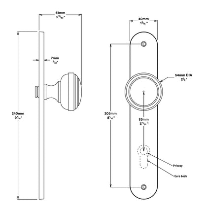 Iver Paddington Door Knob on Oval Backplate Passage Kit - Available in Various Finishes