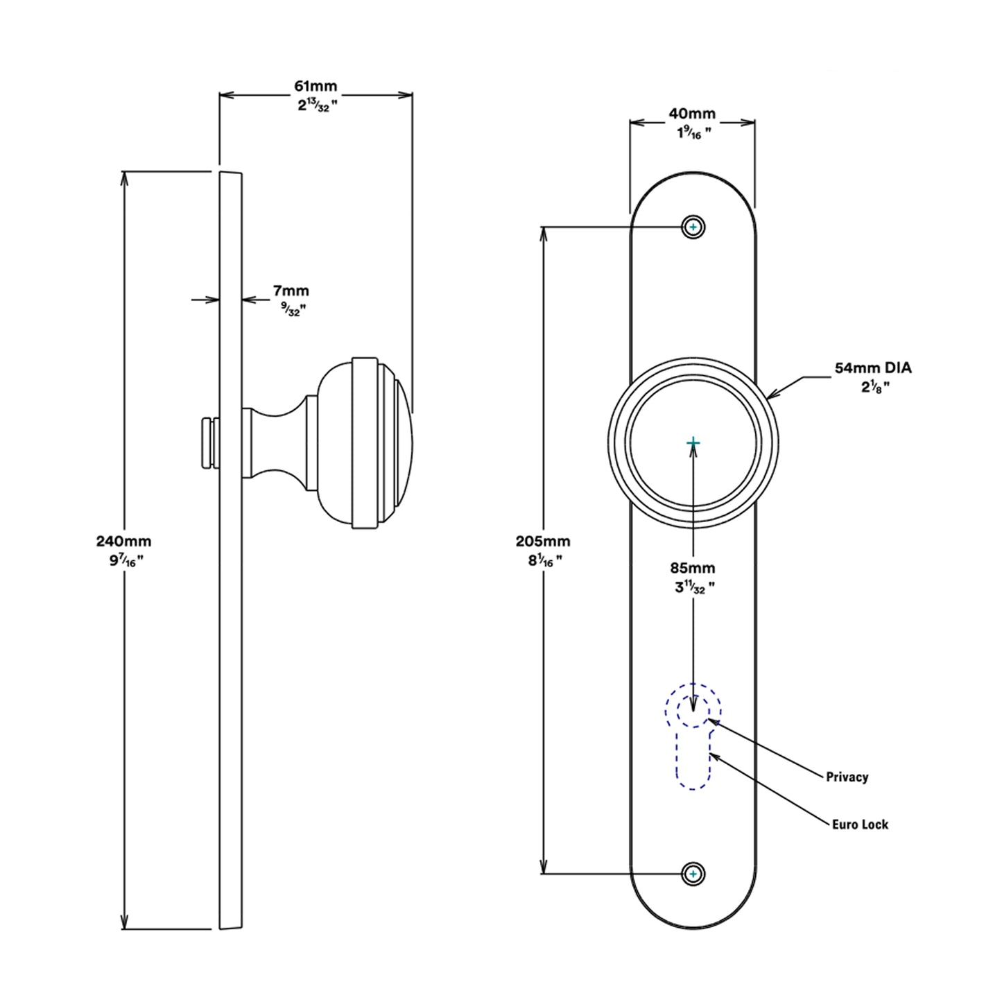 Iver Paddington Door Knob on Oval Backplate Privacy Kit with Turn - Available in Various Finishes