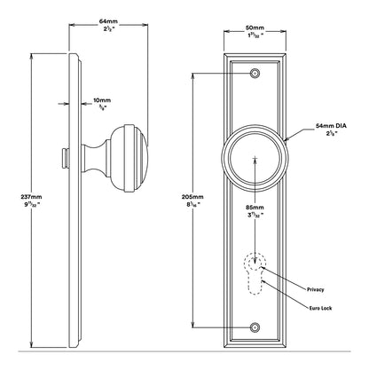 Iver Paddington Door Knob on Stepped Backplate Passage Kit - Available in Various Finishes