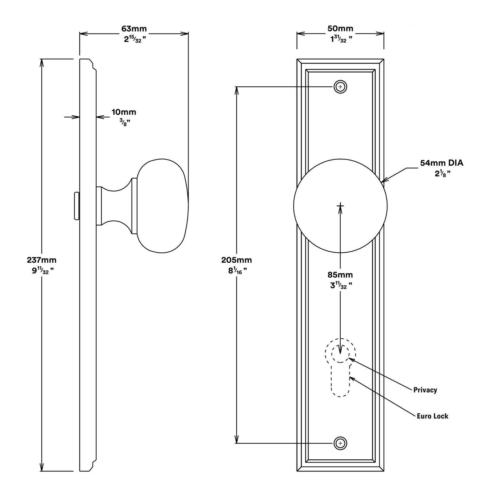 Iver Cambridge Door Knob on Stepped Backplate Passage Kit - Available in Various Finishes