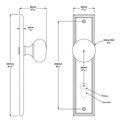 Iver Cambridge Door Knob on Stepped Backplate Passage Kit - Available in Various Finishes
