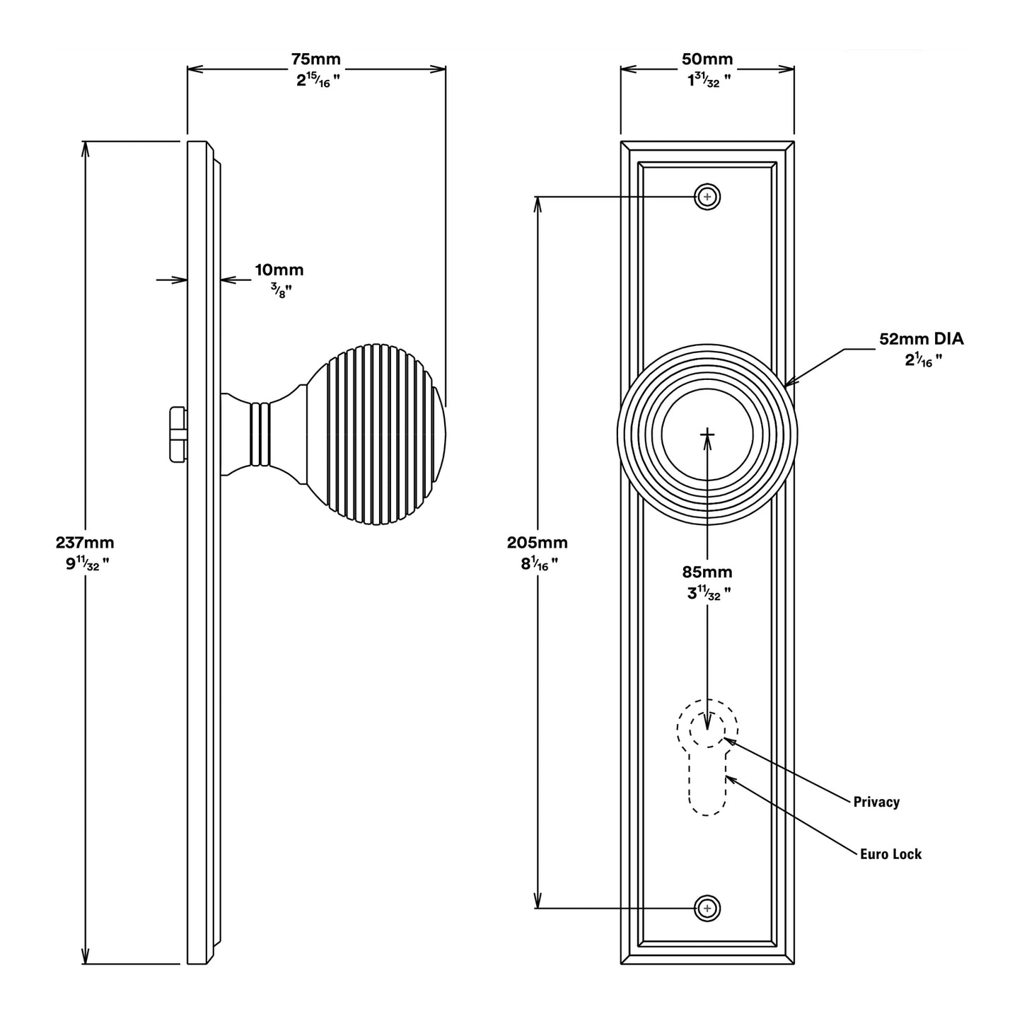 Iver Guildford Door Knob on Stepped Backplate Passage Kit - Available in Various Finishes