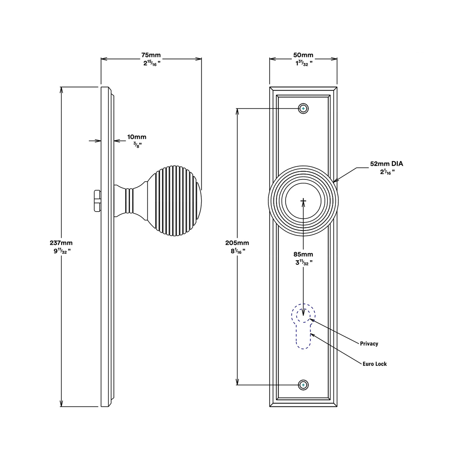 Iver Guildford Door Knob on Stepped Backplate Privacy Kit with Turn - Available in Various Finishes