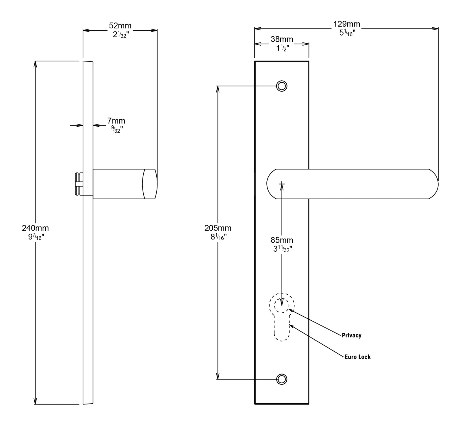 Iver Osaka Door Lever on Rectangular Backplate Entrance Kit Key/Thumb
