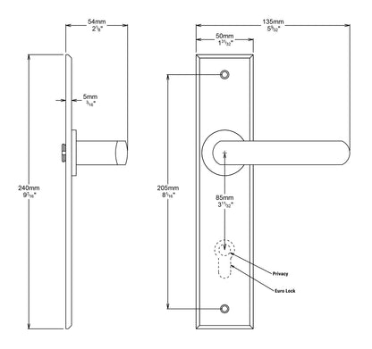 Iver Osaka Door Lever on Chamfered Backplate Entrance Kit Key/Key - Available in Various Finishes