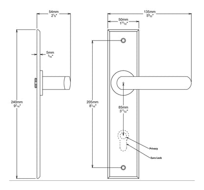 Iver Osaka Door Lever on Chamfered Backplate Entrance Kit Key/Thumb - Available in Various Finishes