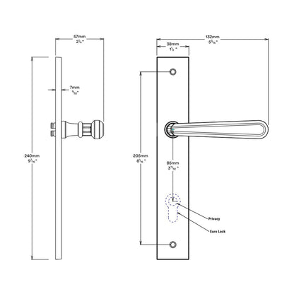 Iver Copenhagen Door Lever on Rectangular Backplate Privacy Kit with Turn