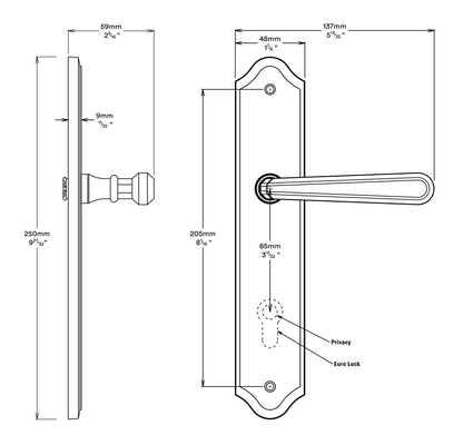 Iver Copenhagen Door Lever on Shouldered Backplate Entrance Kit Key/Key