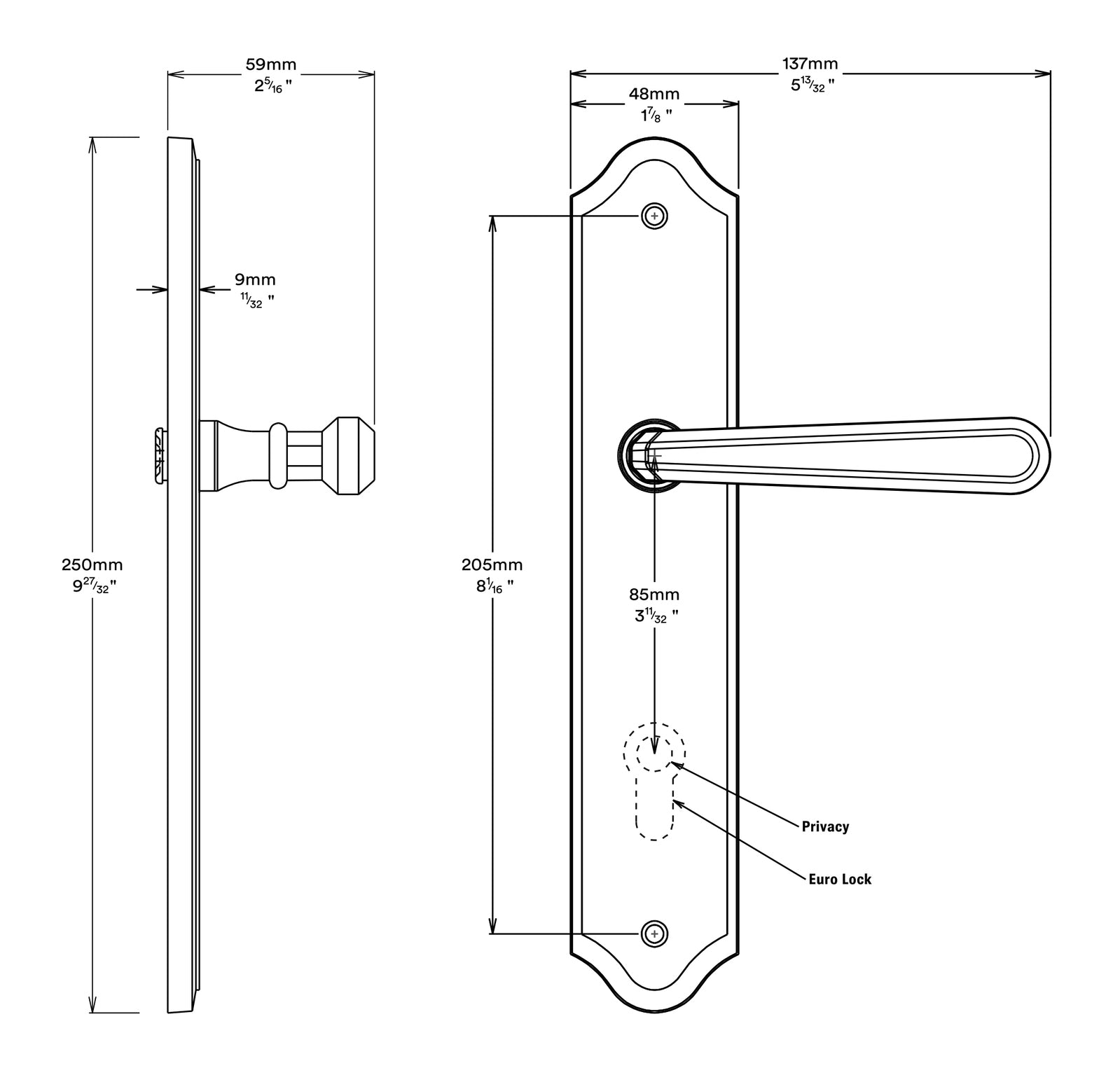 Iver Copenhagen Door Lever on Shouldered Backplate Entrance Kit Key/Thumb