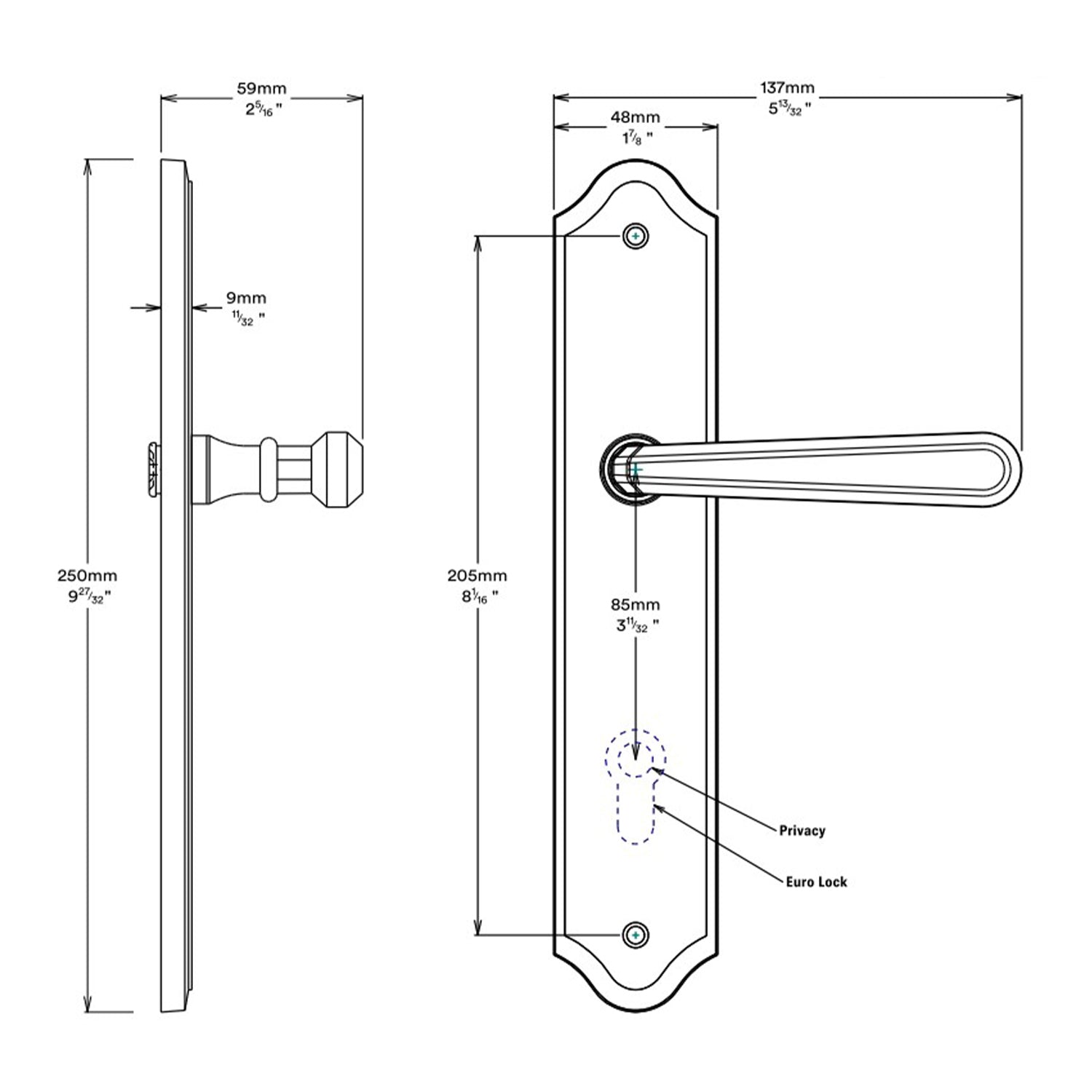 Iver Copenhagen Door Lever on Shouldered Backplate Privacy Kit with Turn