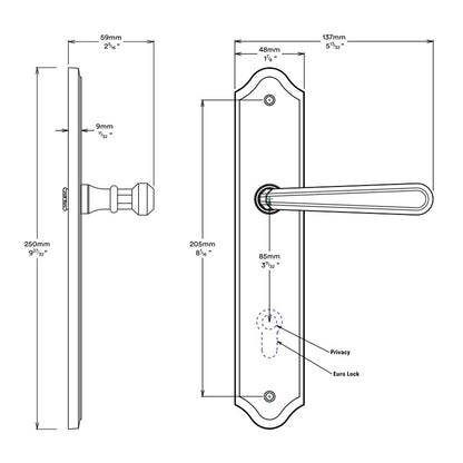 Iver Copenhagen Door Lever on Shouldered Backplate Privacy Kit with Turn