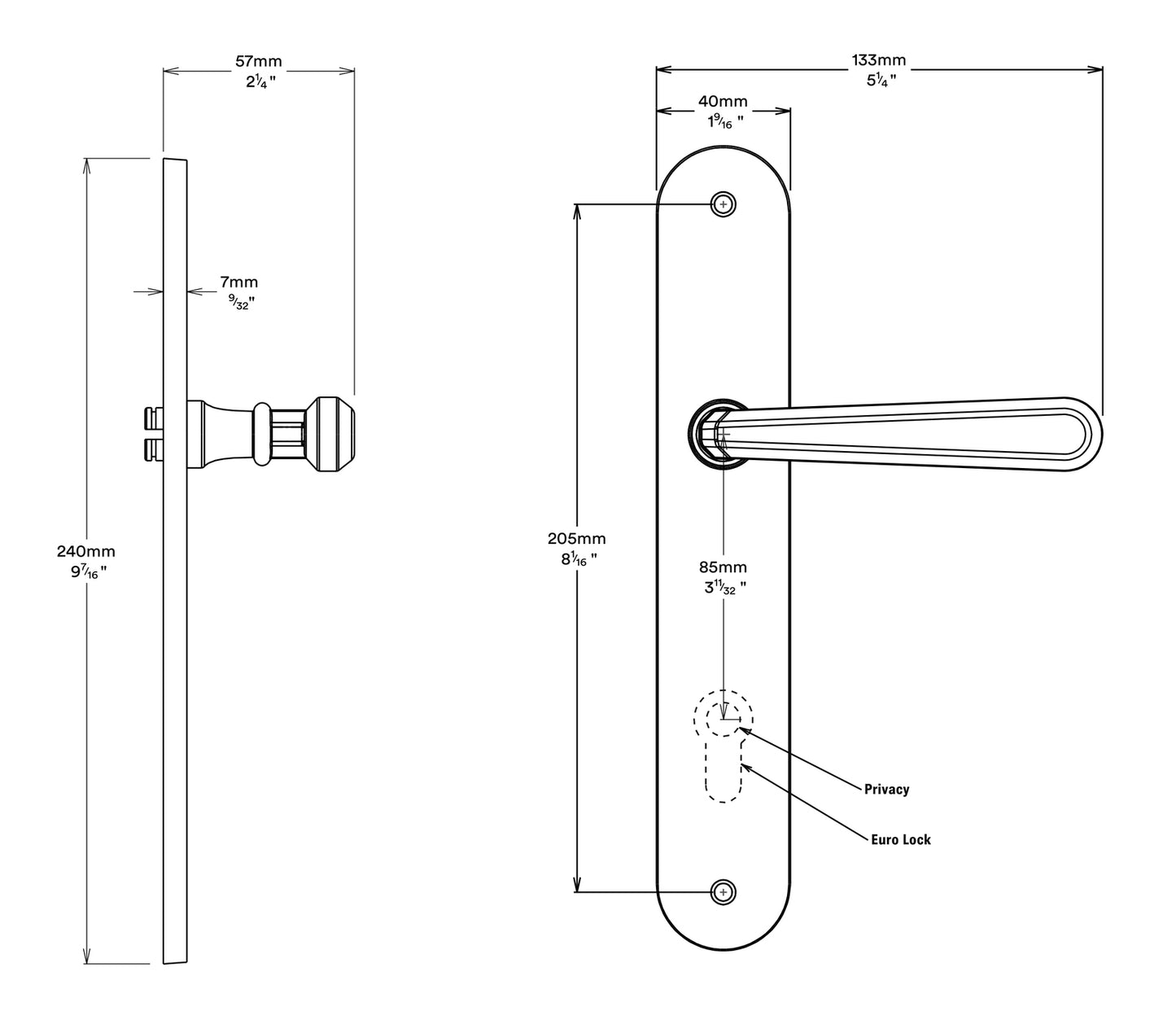 Iver Copenhagen Door Lever on Oval Backplate Entrance Kit Key/Thumb - Available in Various Finishes